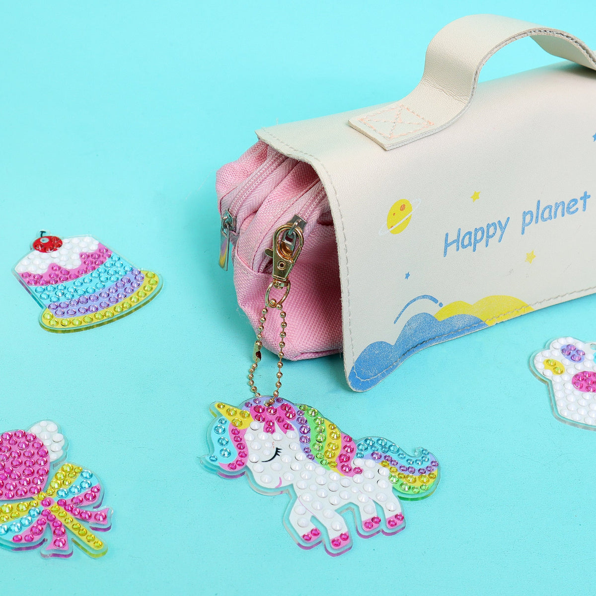 Adorable Keychains Diamond Art Kit – Unicorn (Set of 15) by Kitsville, image 1 of 7