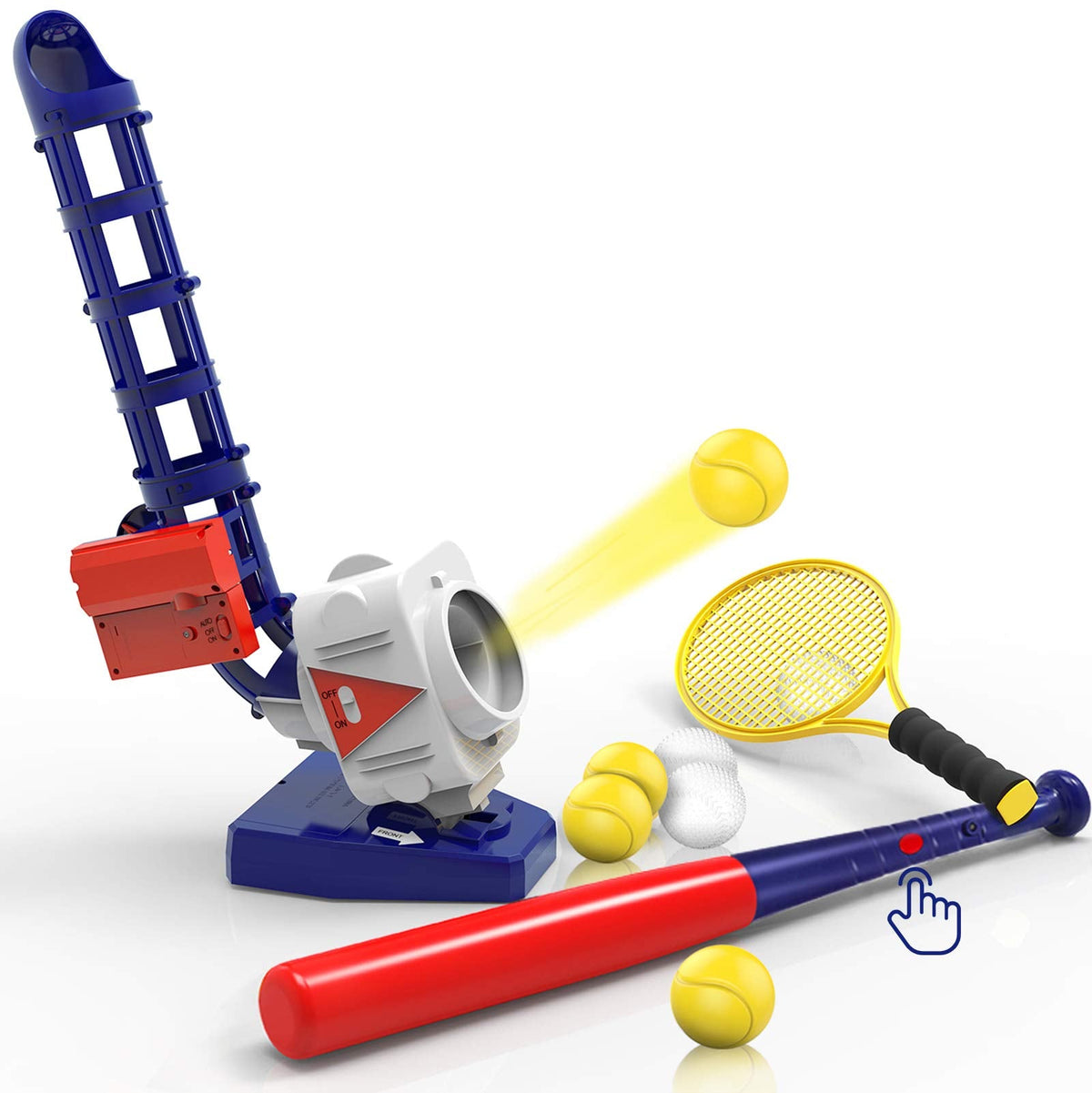 2-in-1 Baseball & Tennis Pitching Machine Set, Remote Bat, Ages 5–18