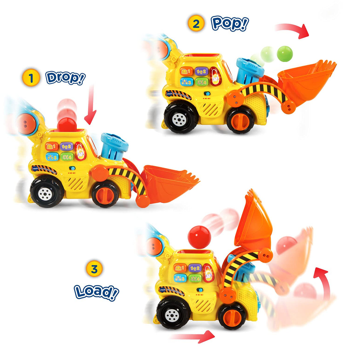 Push-and-Pop Bulldozer Toy with Ball Action, Colors & Sounds - product photo