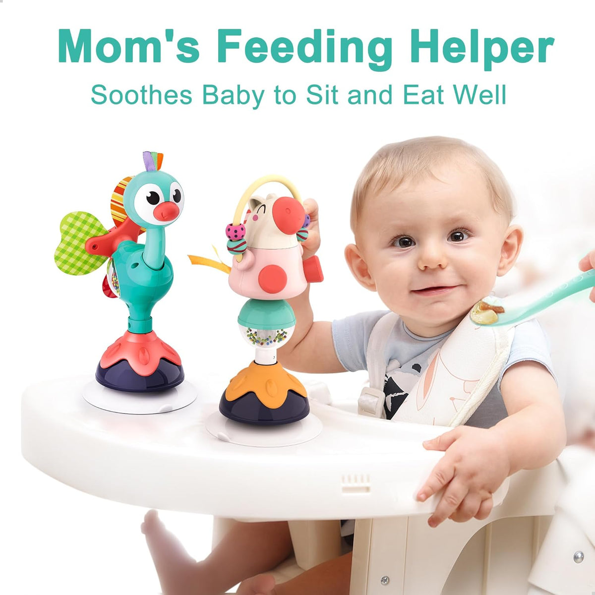 2-Piece Baby Suction Spinner Rattle Toy Set for High Chair & Tray - product photo