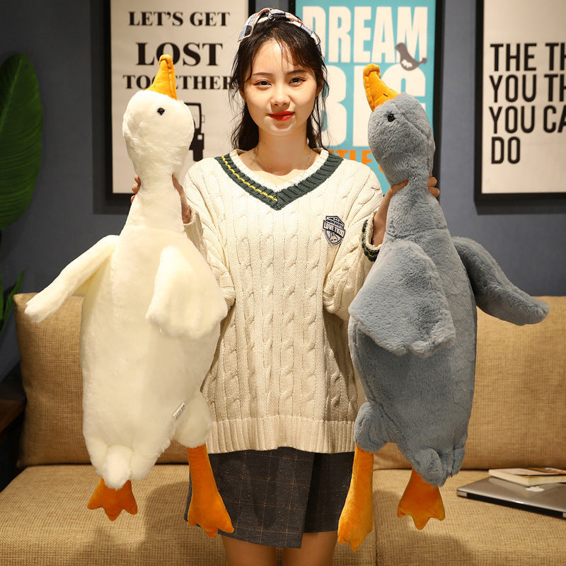giant goose plush pillow arranged for display
