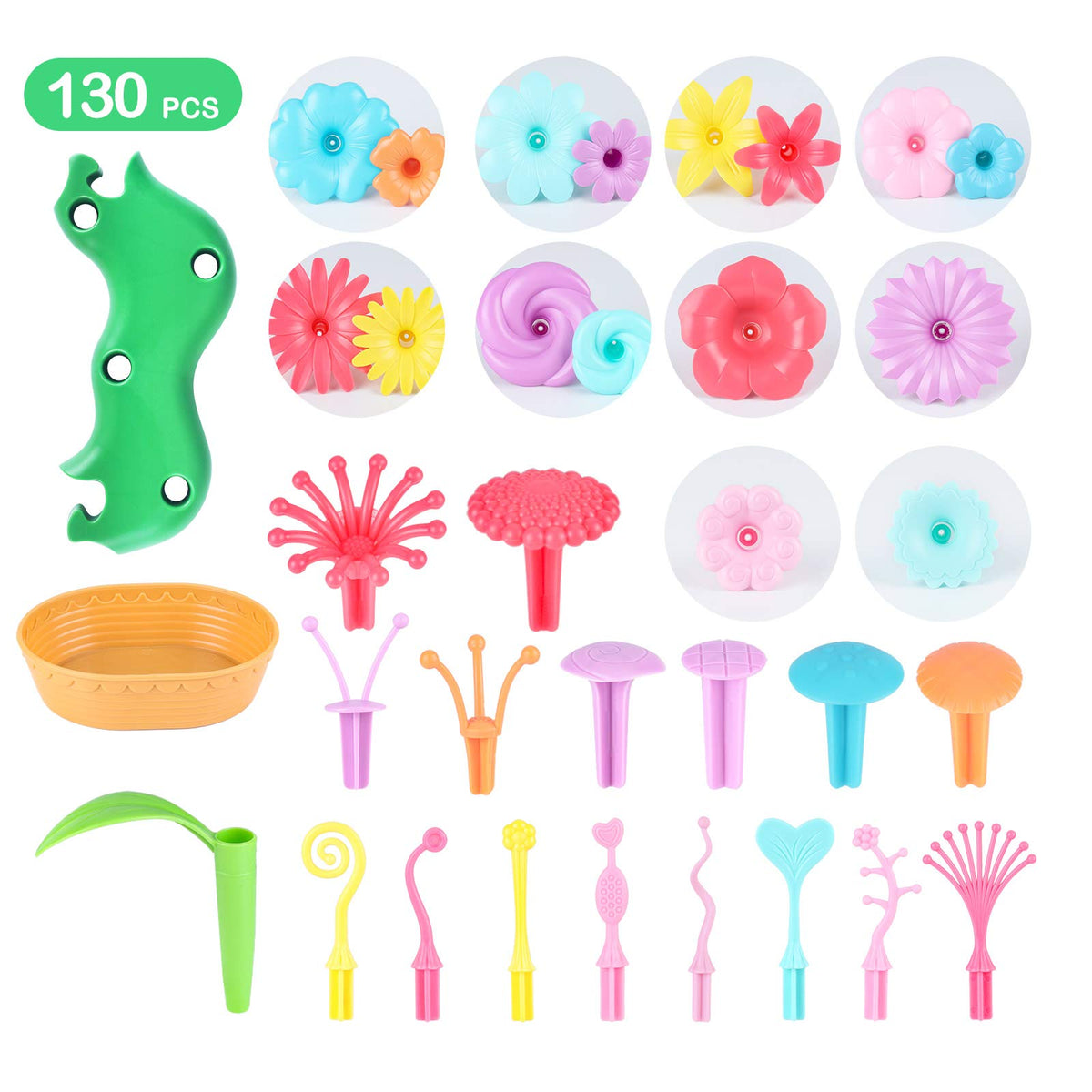 130-Piece Flower Garden Building Toy Set for Kids