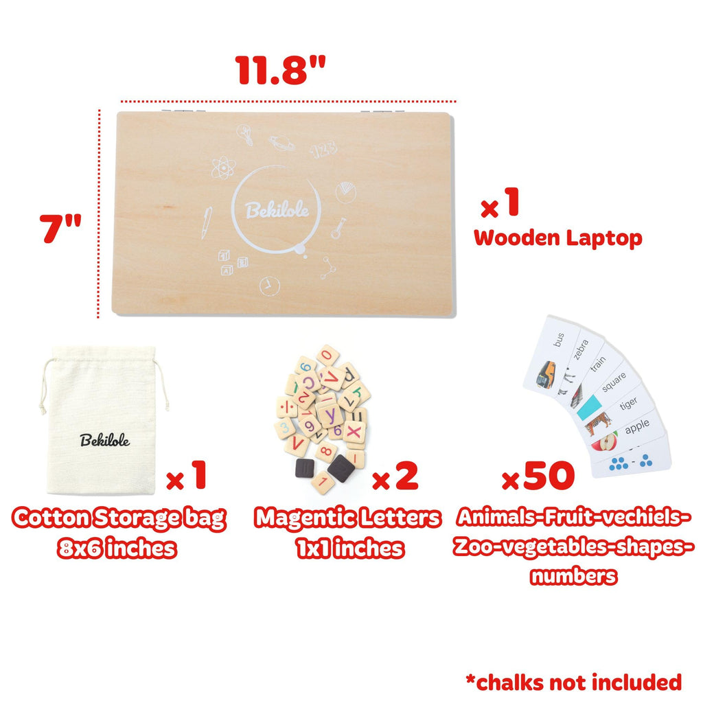 Toddler First Wooden Laptop - Montessori Play & Learn Set