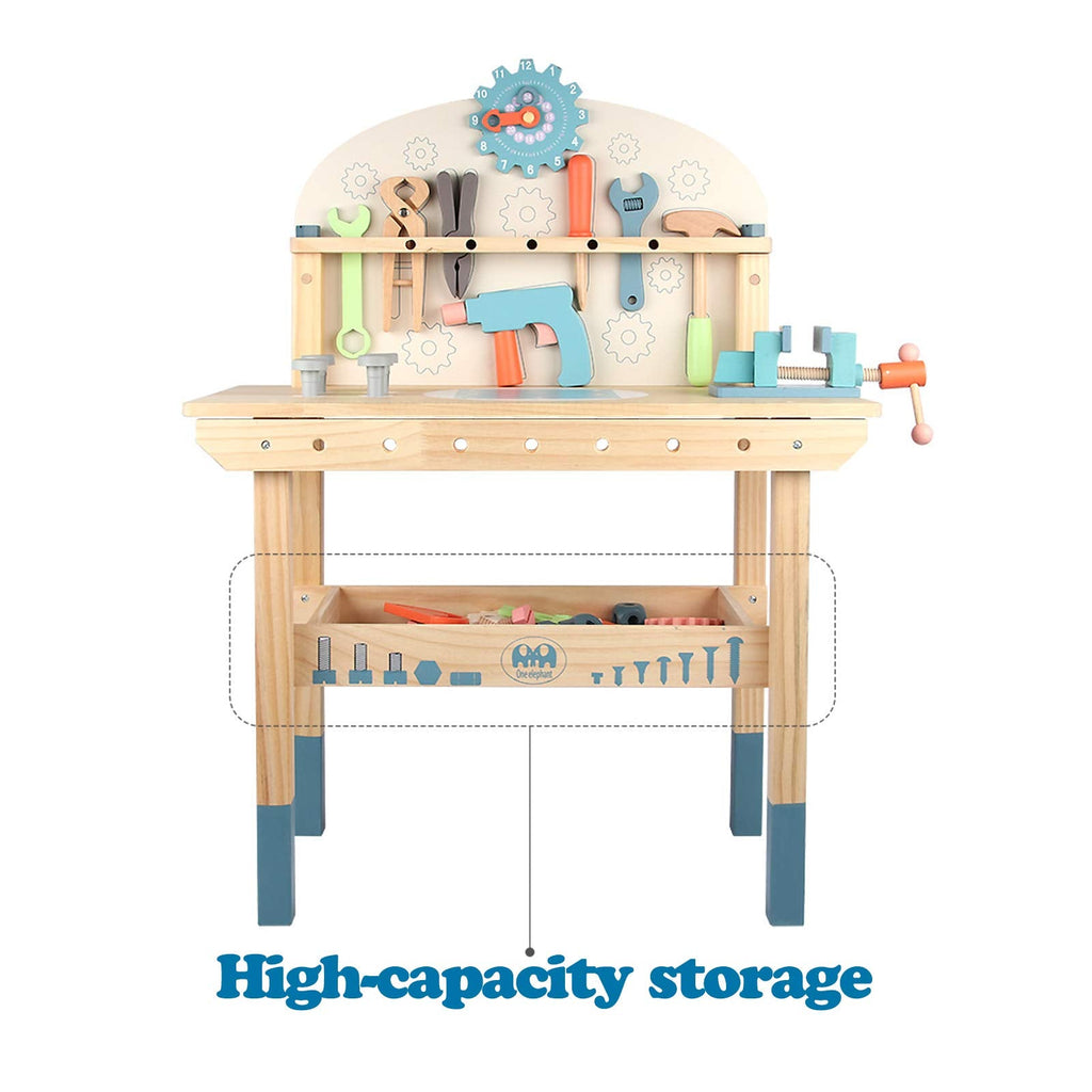 Wooden Kids Tool Workbench with Pretend Tools & Building Parts