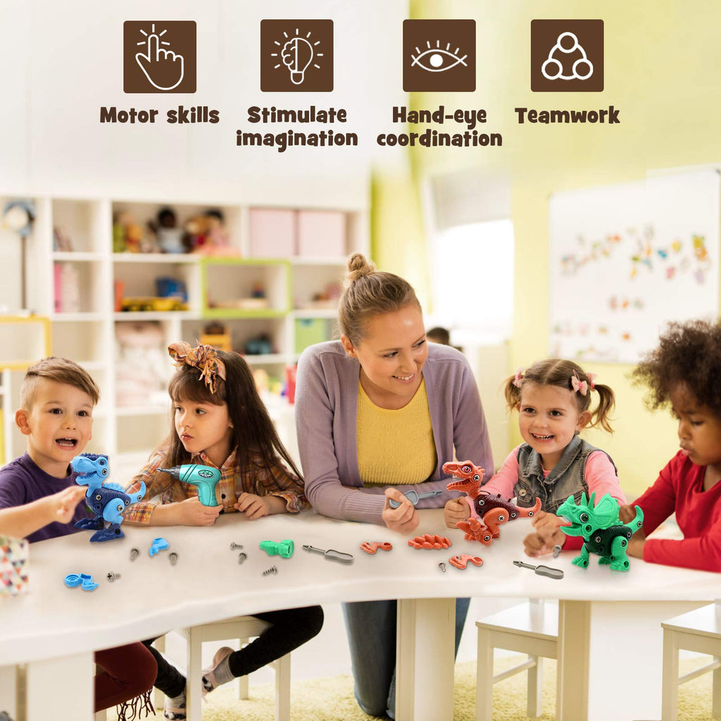 Build-and-Take-Apart Dinosaur STEM Kit with Electric Drill, 3 Dinosaurs