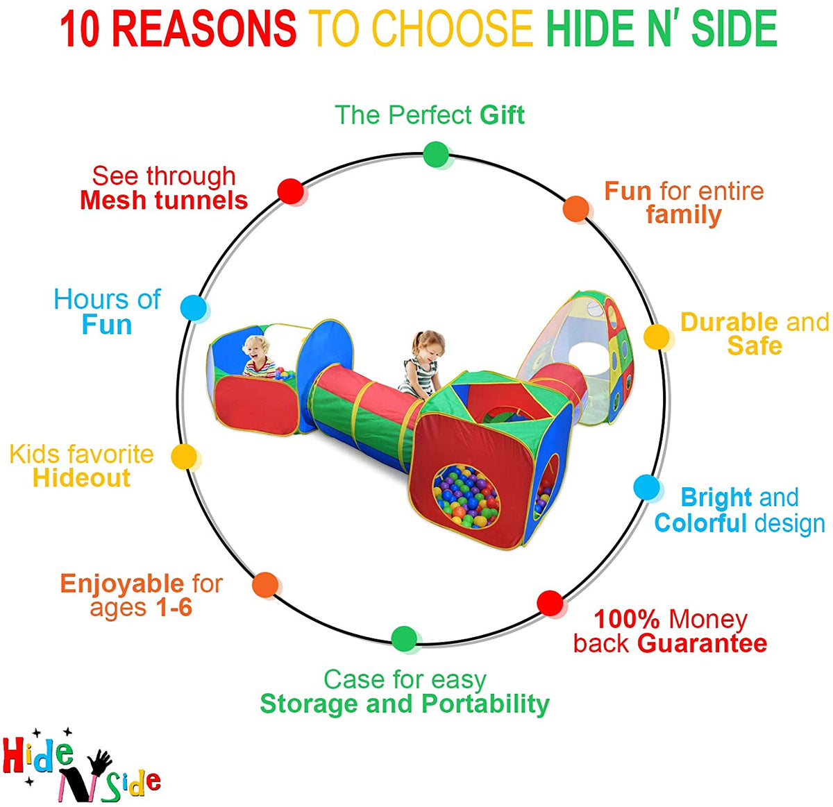 Kids Crawling Tent & Tunnel Play Set with Cube Ball Pit and Hoop
