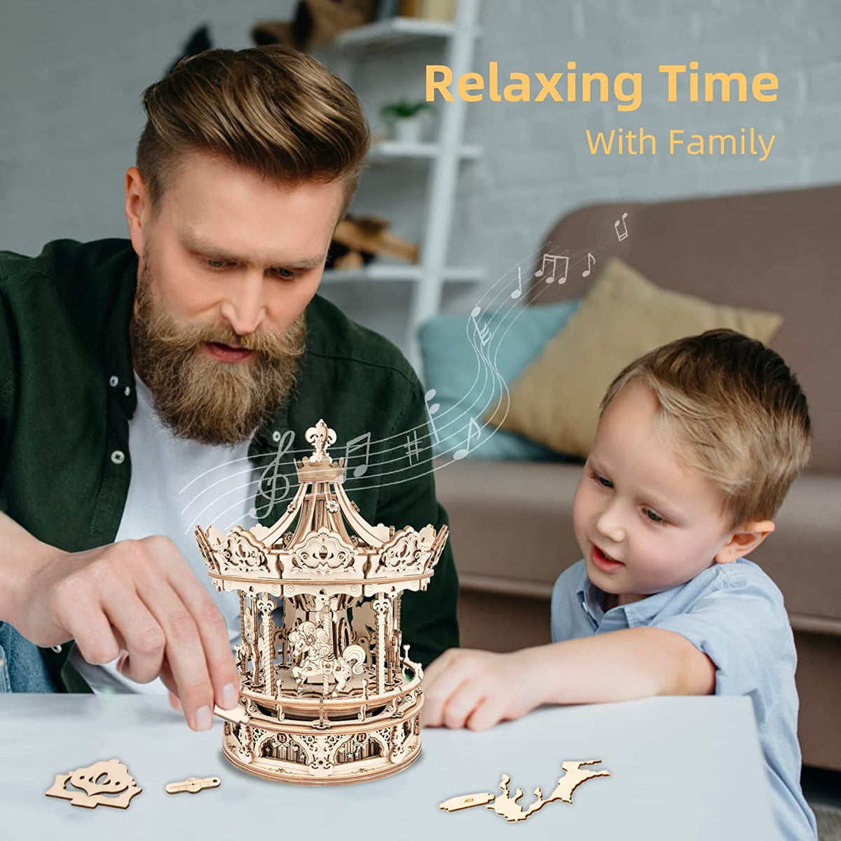 3D Wooden Merry-Go-Round Puzzle Kit, 336 Pieces