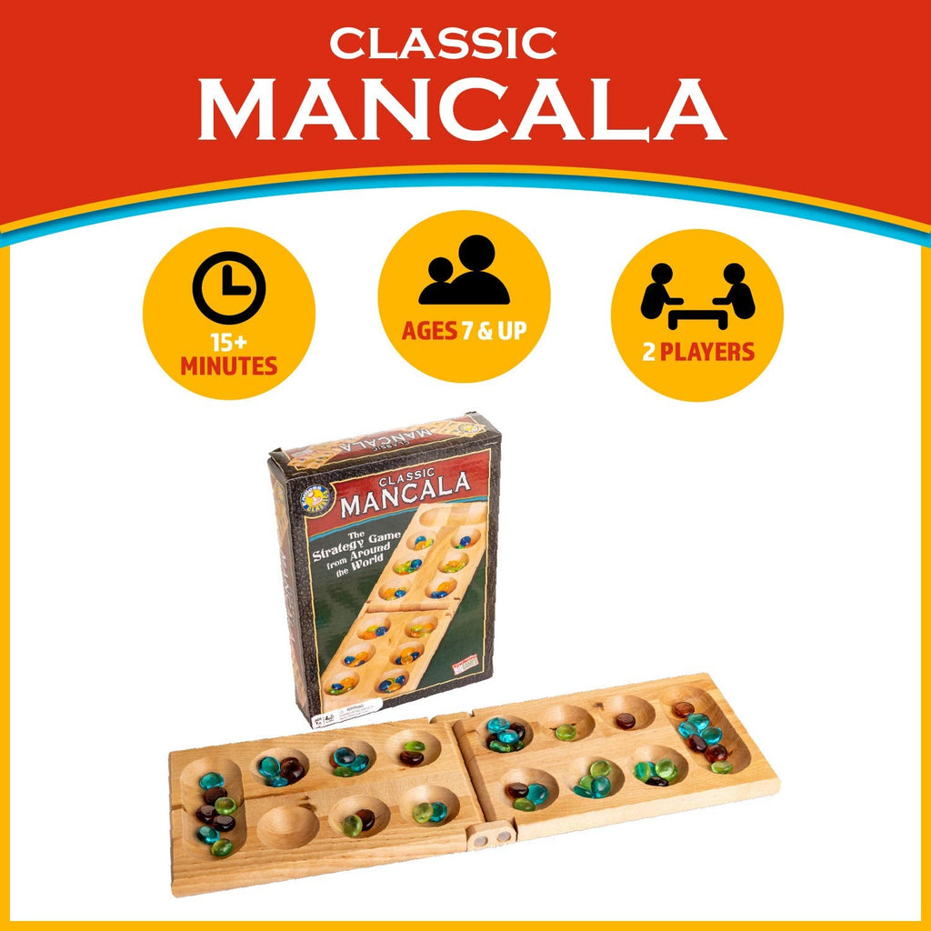 Mancala Board Game with Birch Wood Board & Glass Stones - product photo