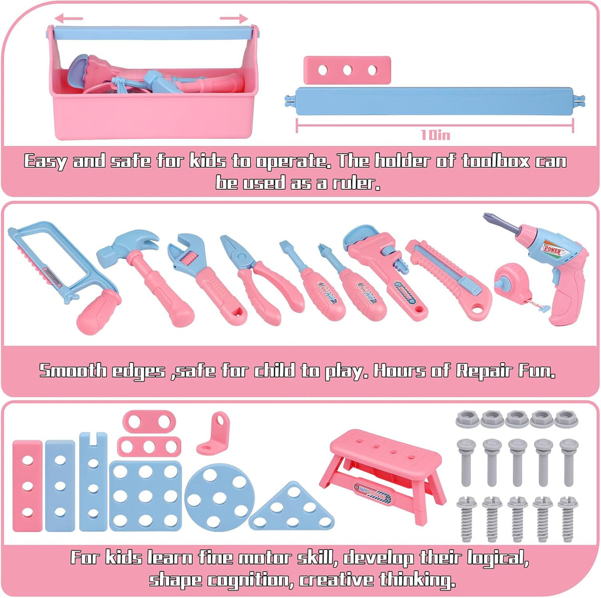 Constructive Kids STEM Building Tool Set Pink Edition
