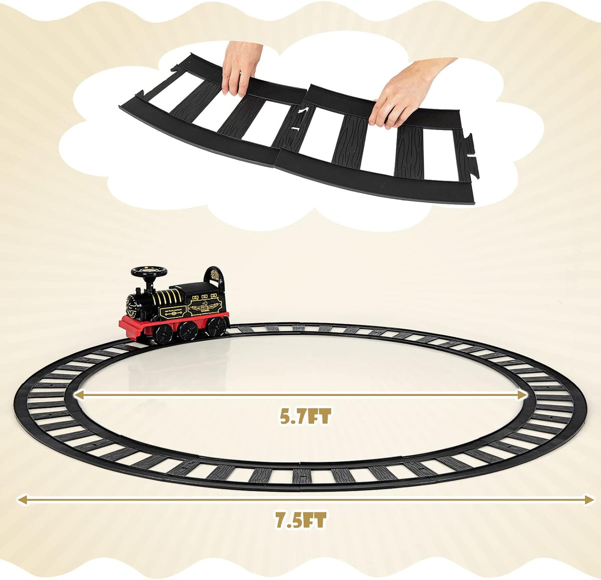 Kids Battery-Powered Ride-On Steam Train with Lights & Sounds