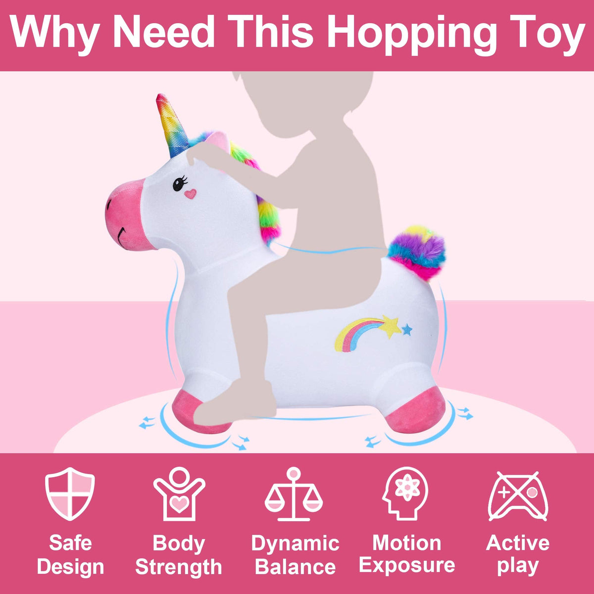 Inflatable Unicorn Hopper Ride-On Toy for Kids