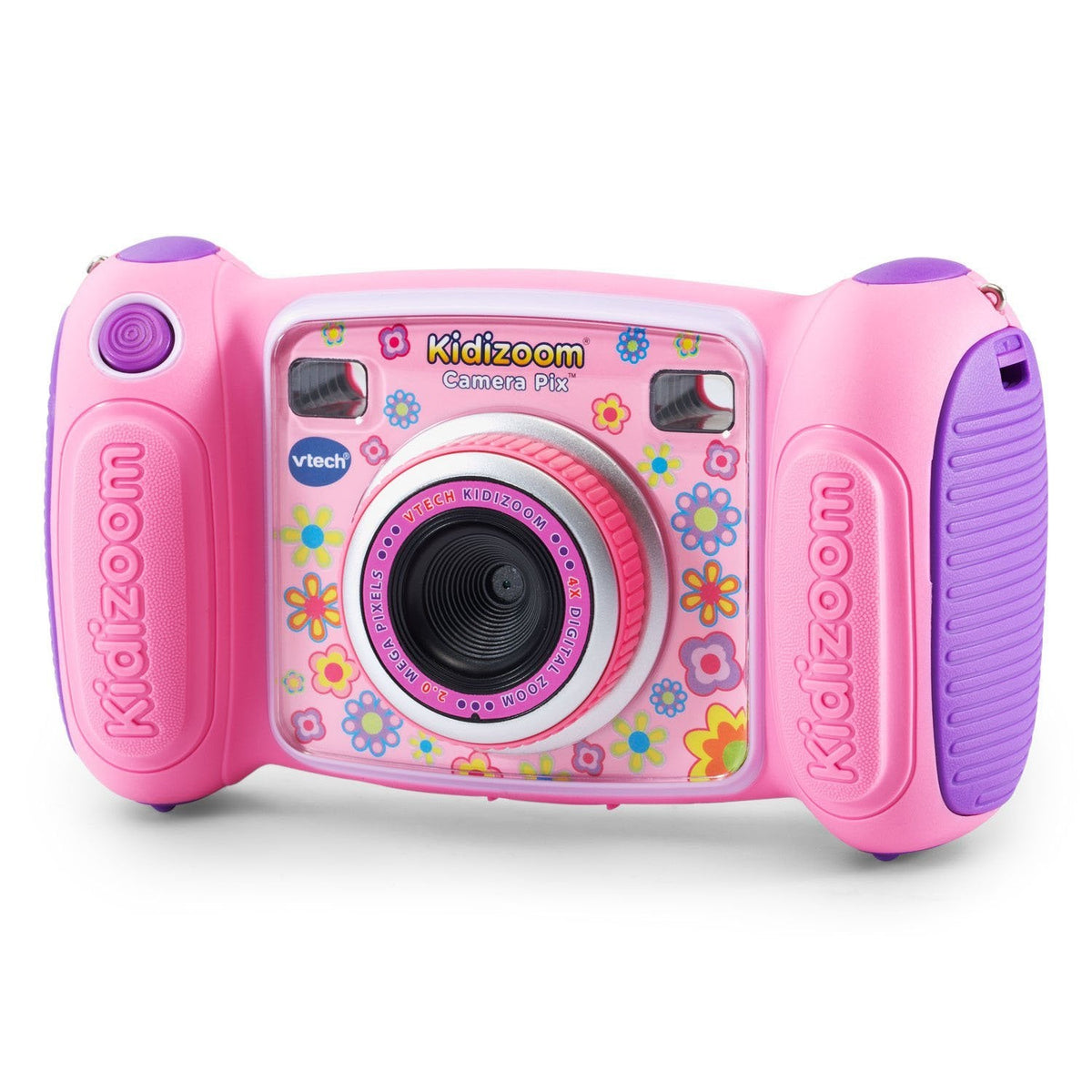 Angled front view of the pink KidiZoom camera