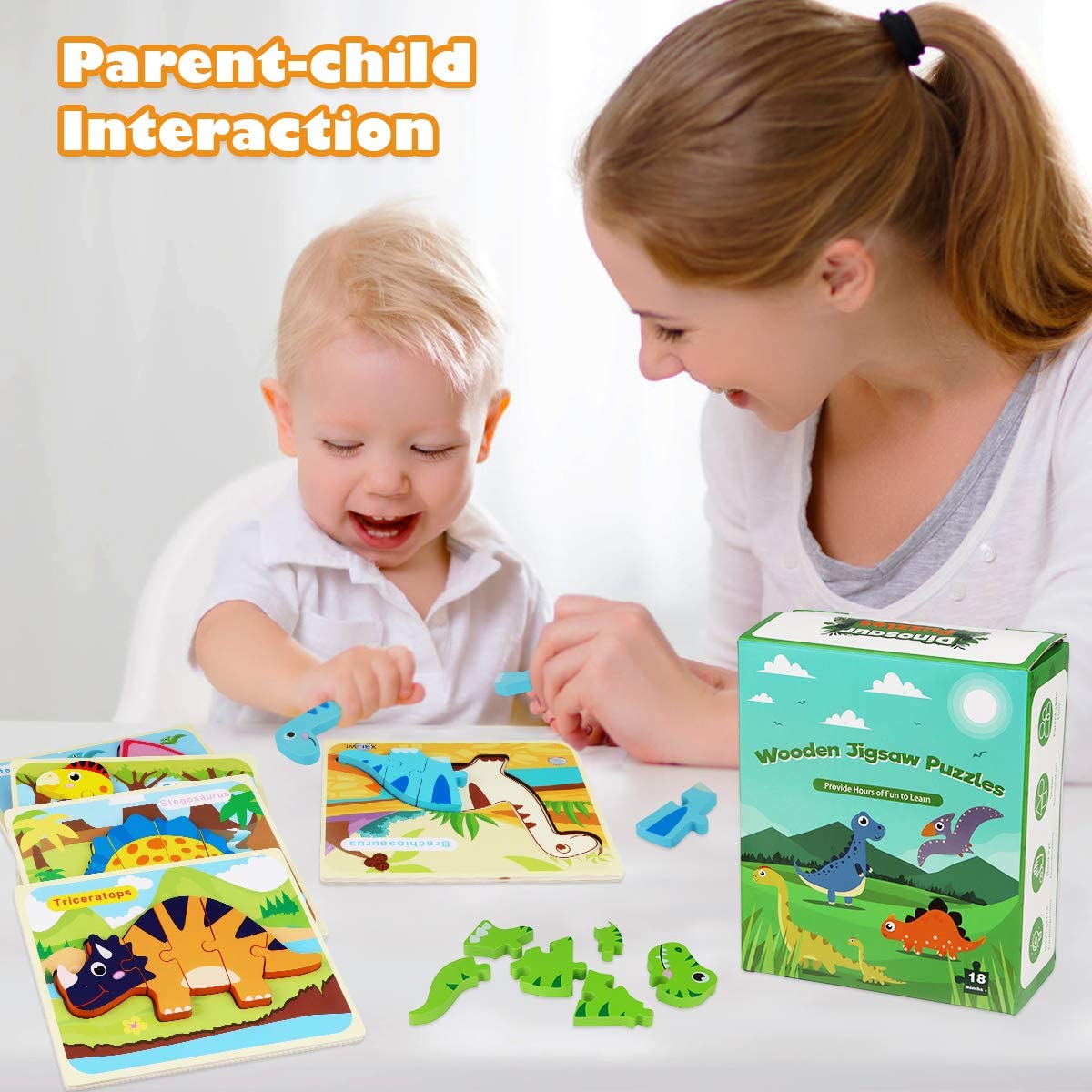Wooden Dinosaur Puzzle Set — 7 Puzzles