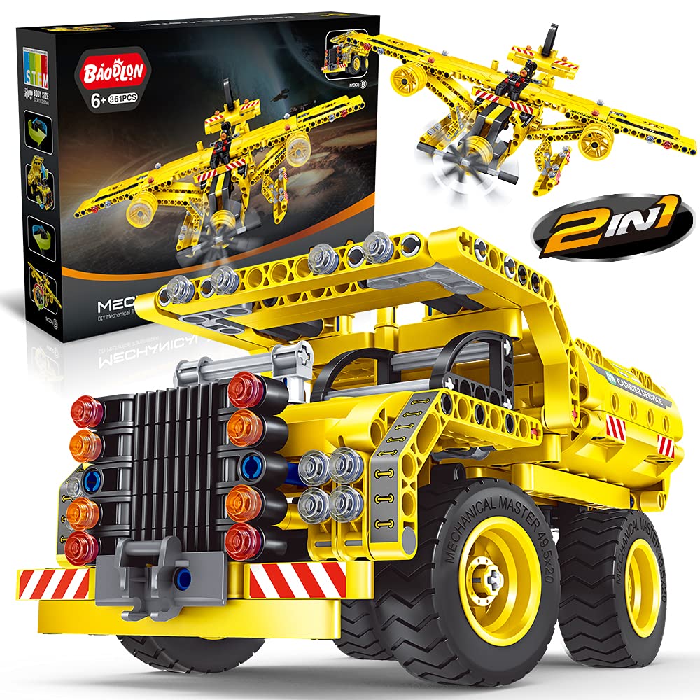 BAODLON 2-in-1 Truck & Airplane Building Kit, 361 Pieces