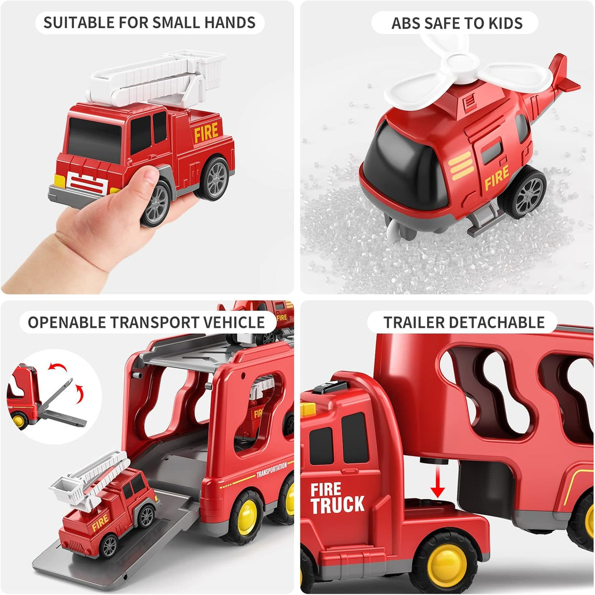 5-in-1 Fire Rescue Carrier Truck Set with 4 Mini Vehicles