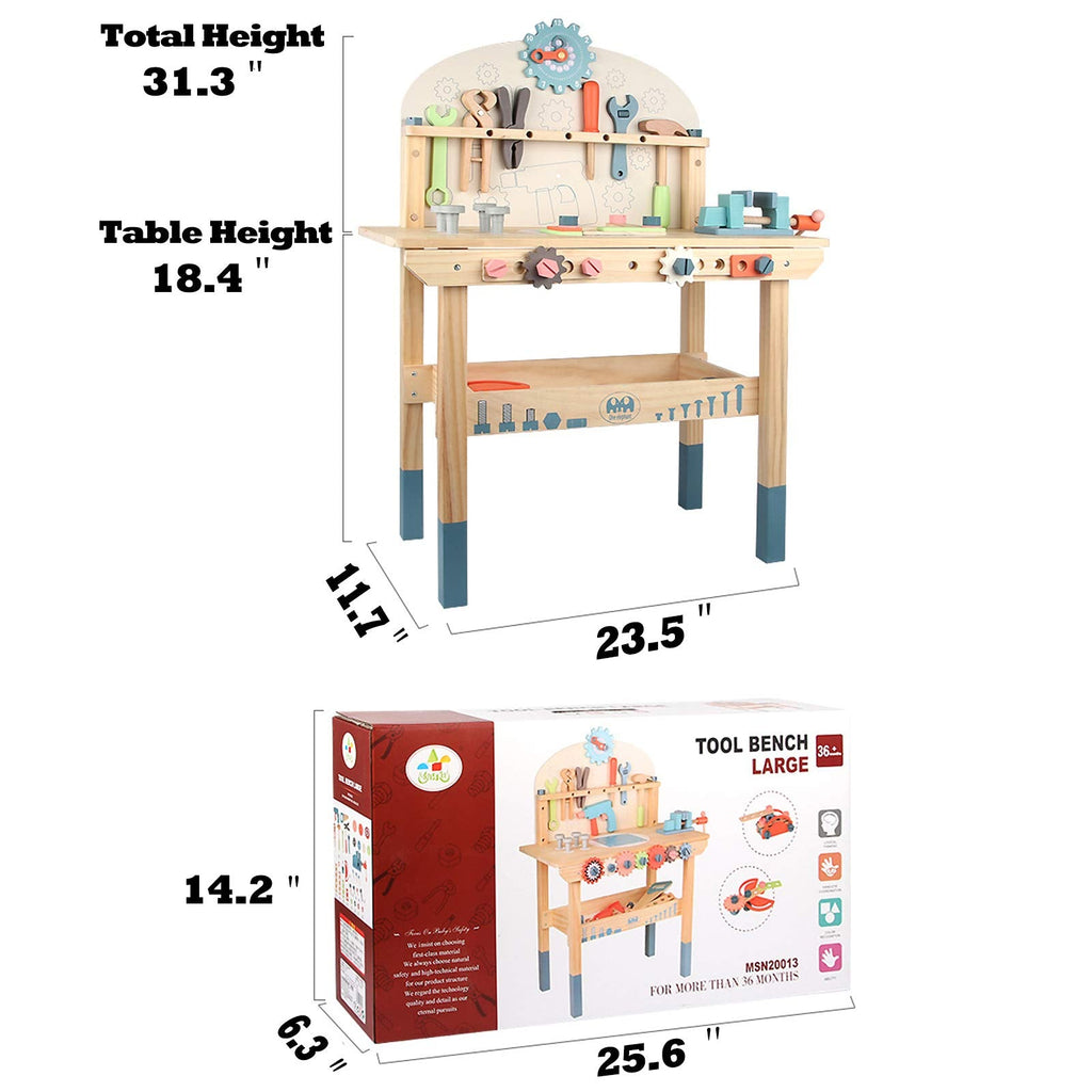 Wooden Kids Tool Workbench with Pretend Tools & Building Parts