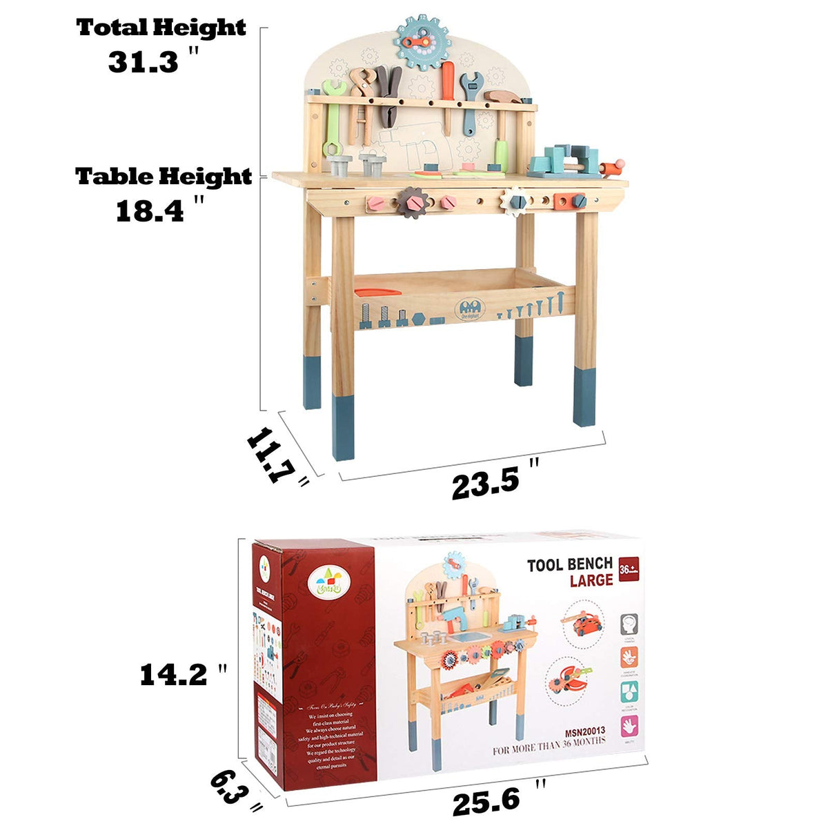 Wooden Kids Tool Workbench with Pretend Tools & Building Parts
