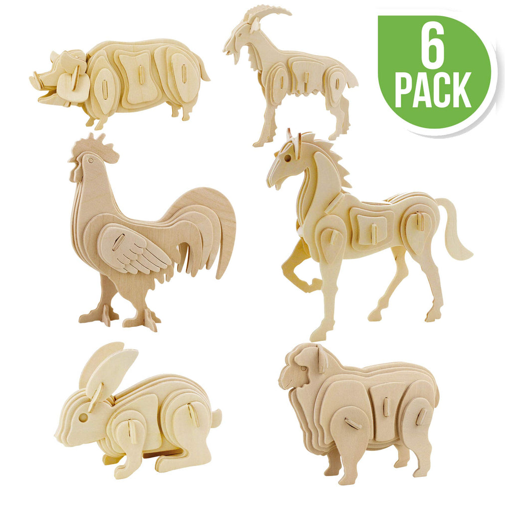 Wooden Farm Animals 3D Puzzle - 8 Pack