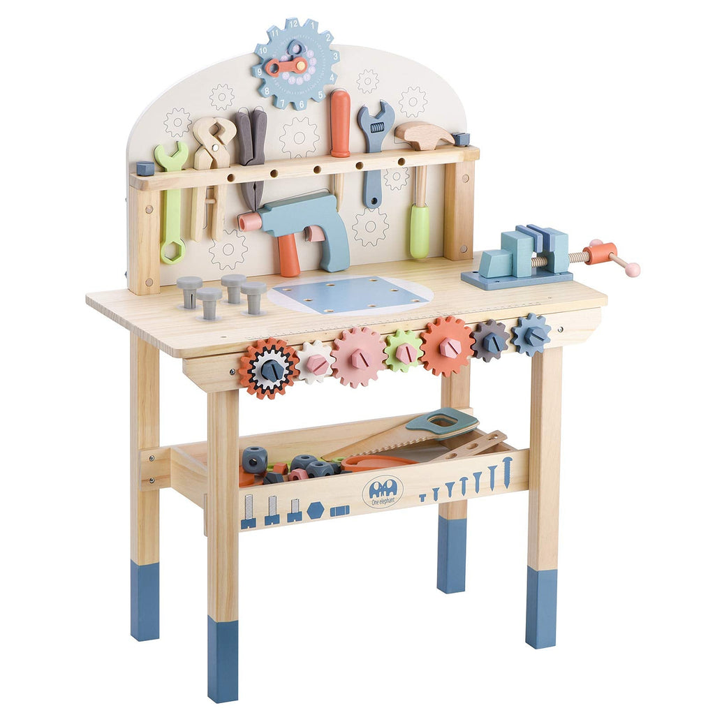 Wooden Kids Tool Workbench with Pretend Tools & Building Parts