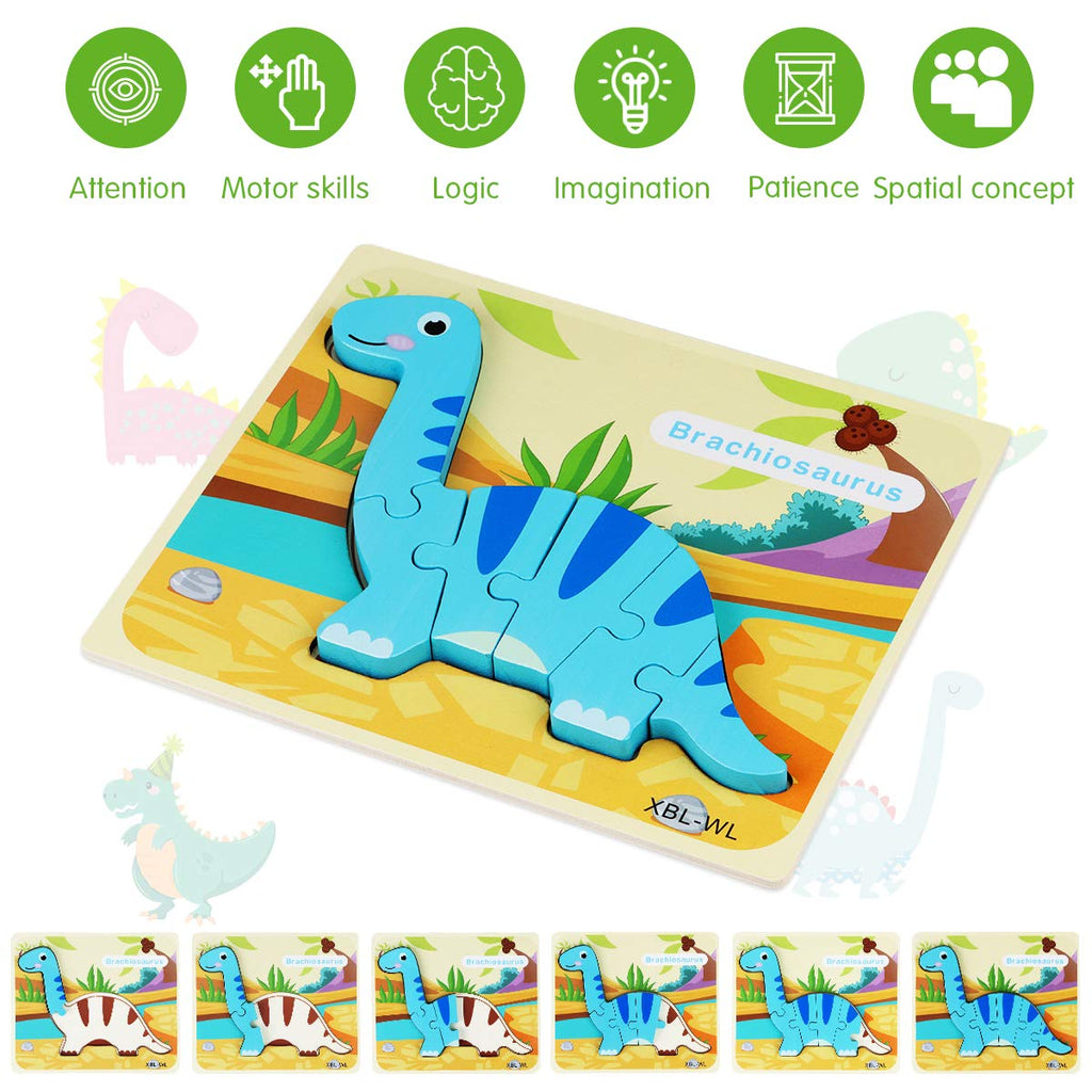 Wooden Dinosaur Puzzle Set — 7 Puzzles