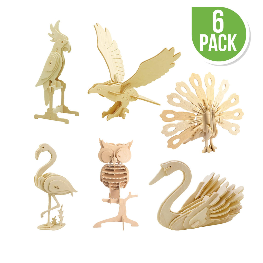 Hands Craft 3D Wooden Bird Puzzle Set, 6 Models - product photo