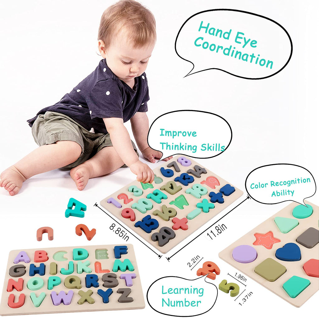 Wooden Alphabet Number Shape Learning Montessori Puzzle