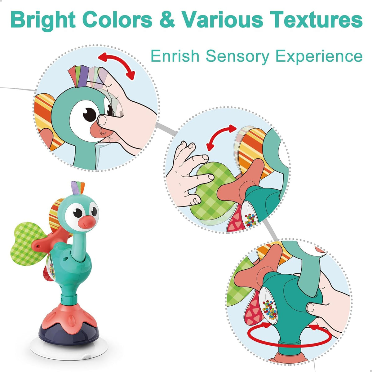 2-Piece Baby Suction Spinner Rattle Toy Set for High Chair & Tray - product photo
