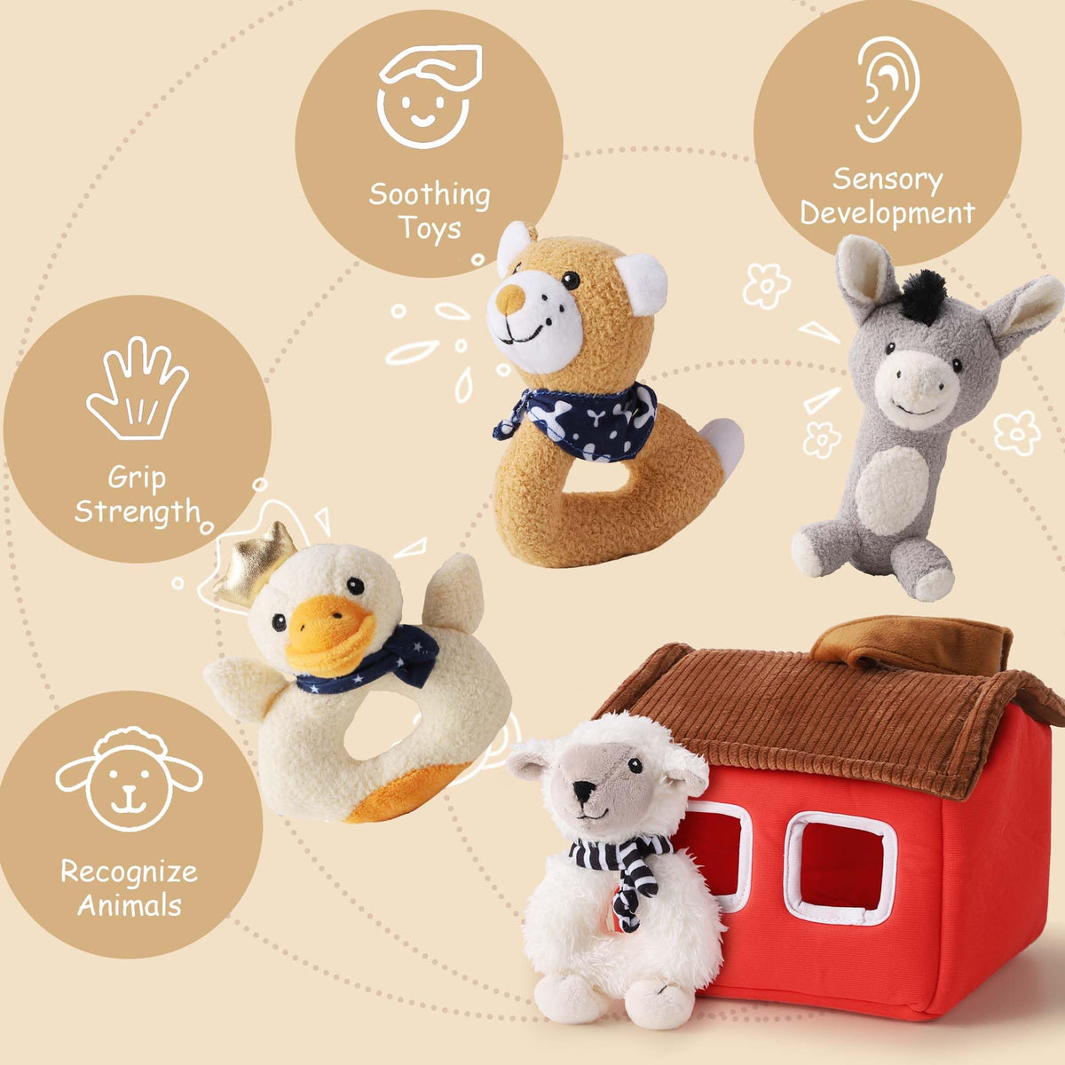 Farmer Friends Rattle Soft Plush Animals Set
