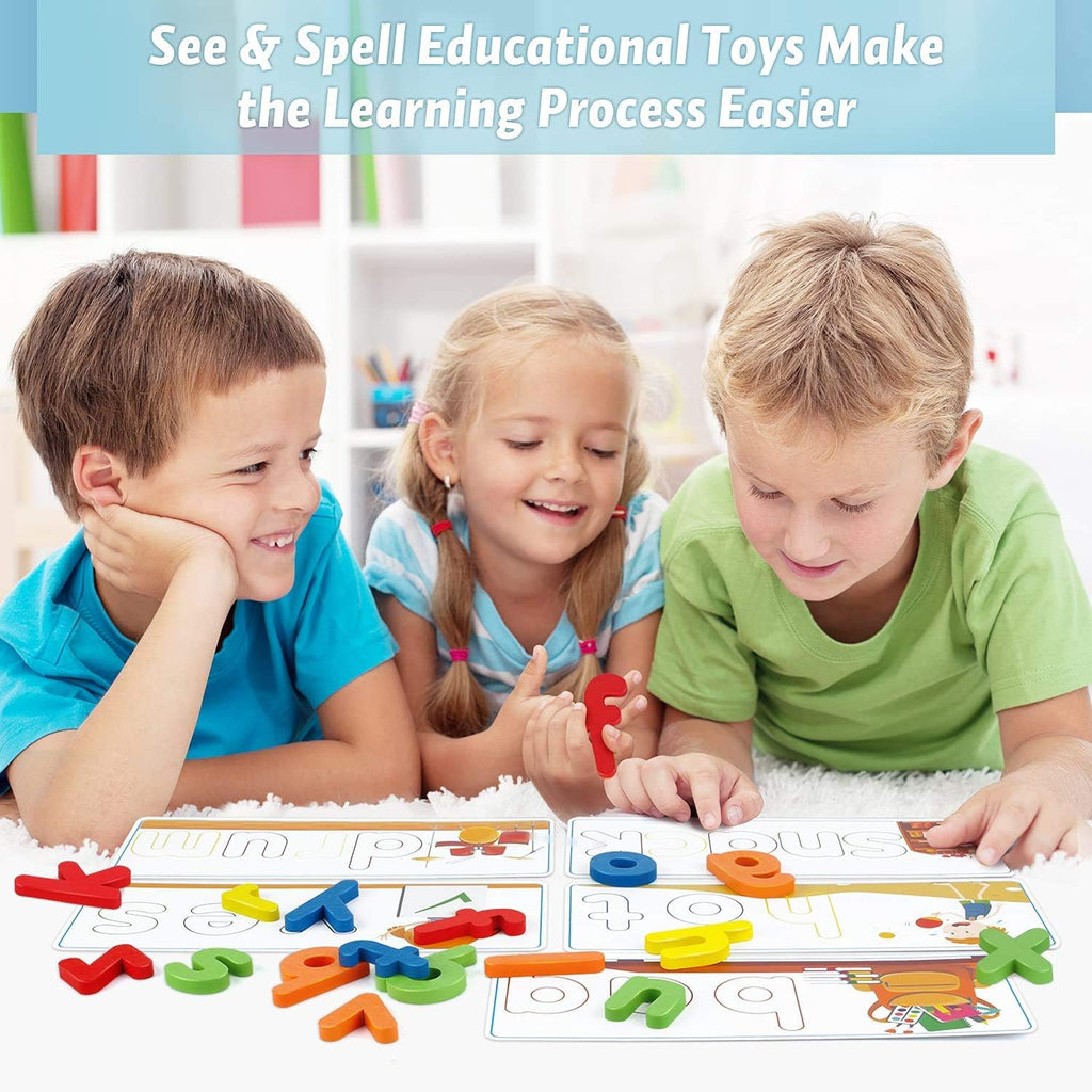 Montessori Spelling Game with 28 Double-Sided Cards & 52 Letters