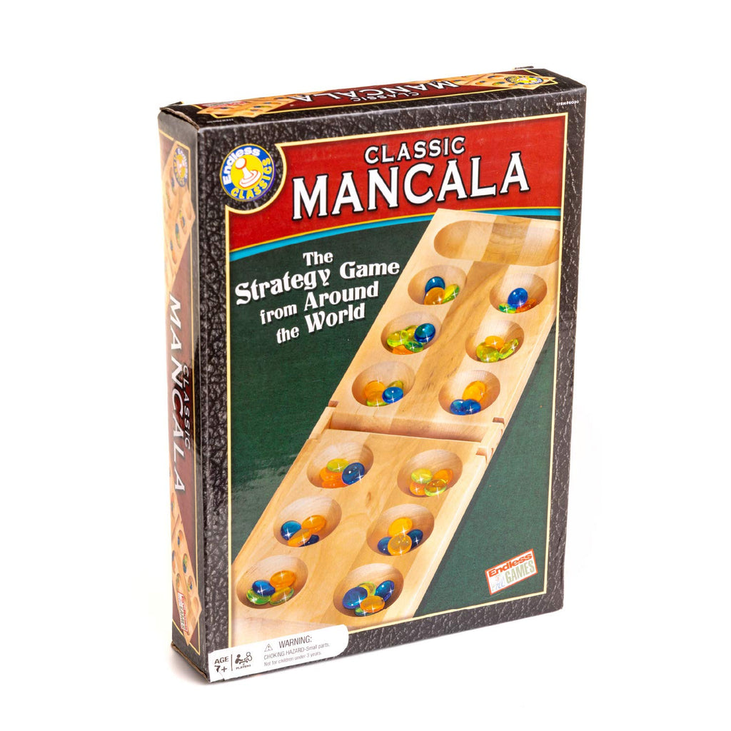 Mancala Board Game with Birch Wood Board & Glass Stones - product photo