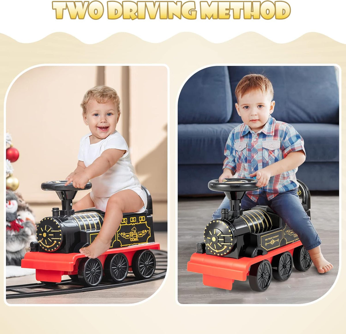 Kids Battery-Powered Ride-On Steam Train with Lights & Sounds