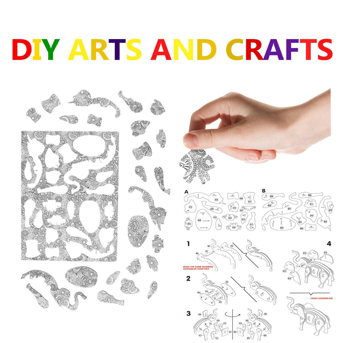 3D Coloring Puzzle Set for Kids, 10 Models & 48 Gel Pens