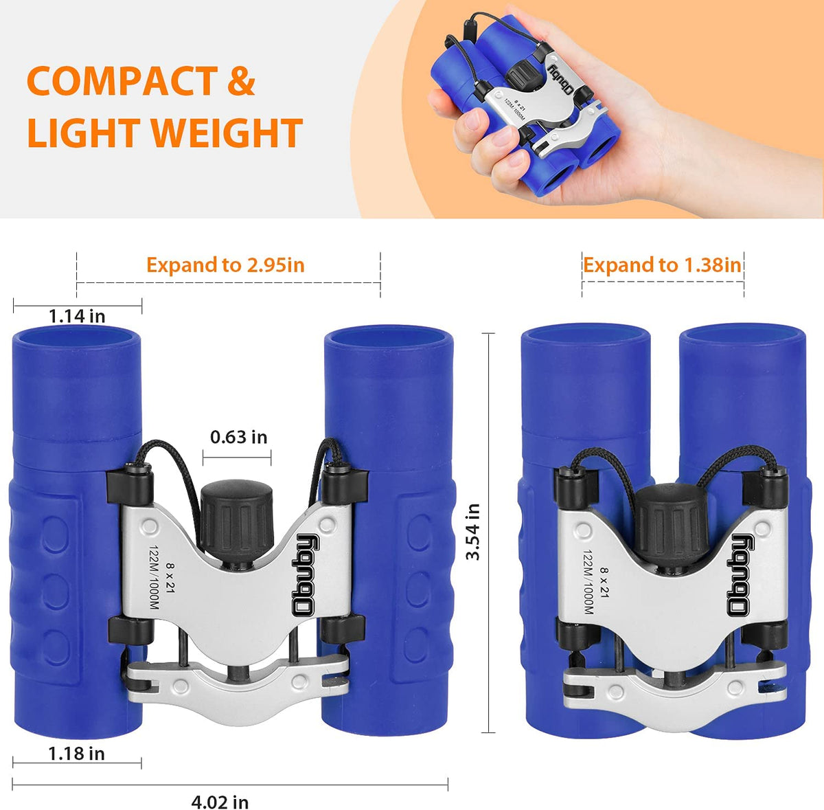 Folded and unfolded binoculars with compact size diagram