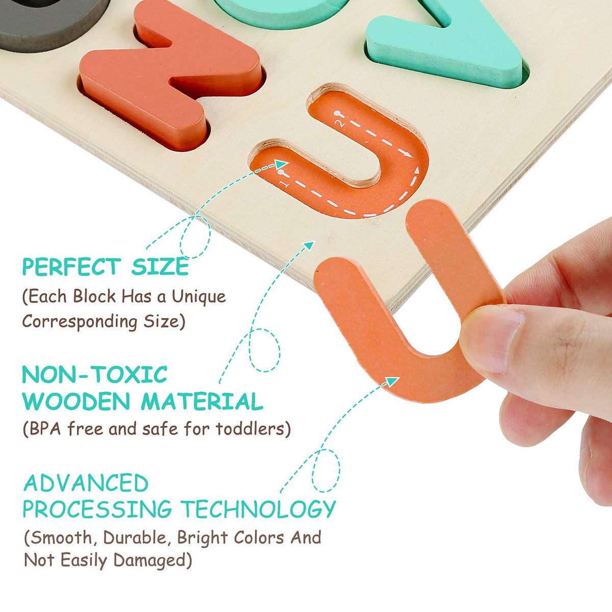 Wooden Alphabet Number Shape Learning Montessori Puzzle
