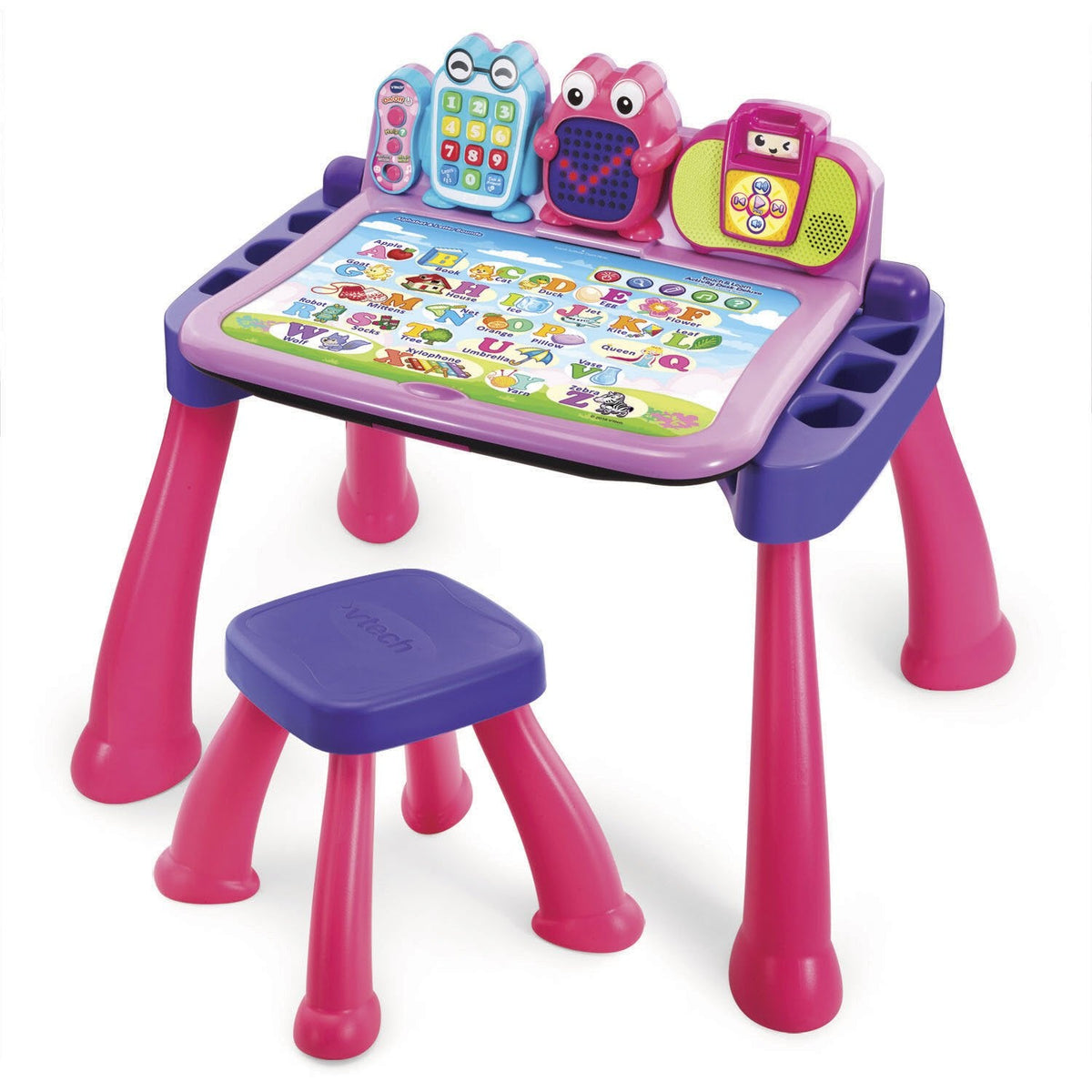 Pink and purple VTech activity desk with matching stool
