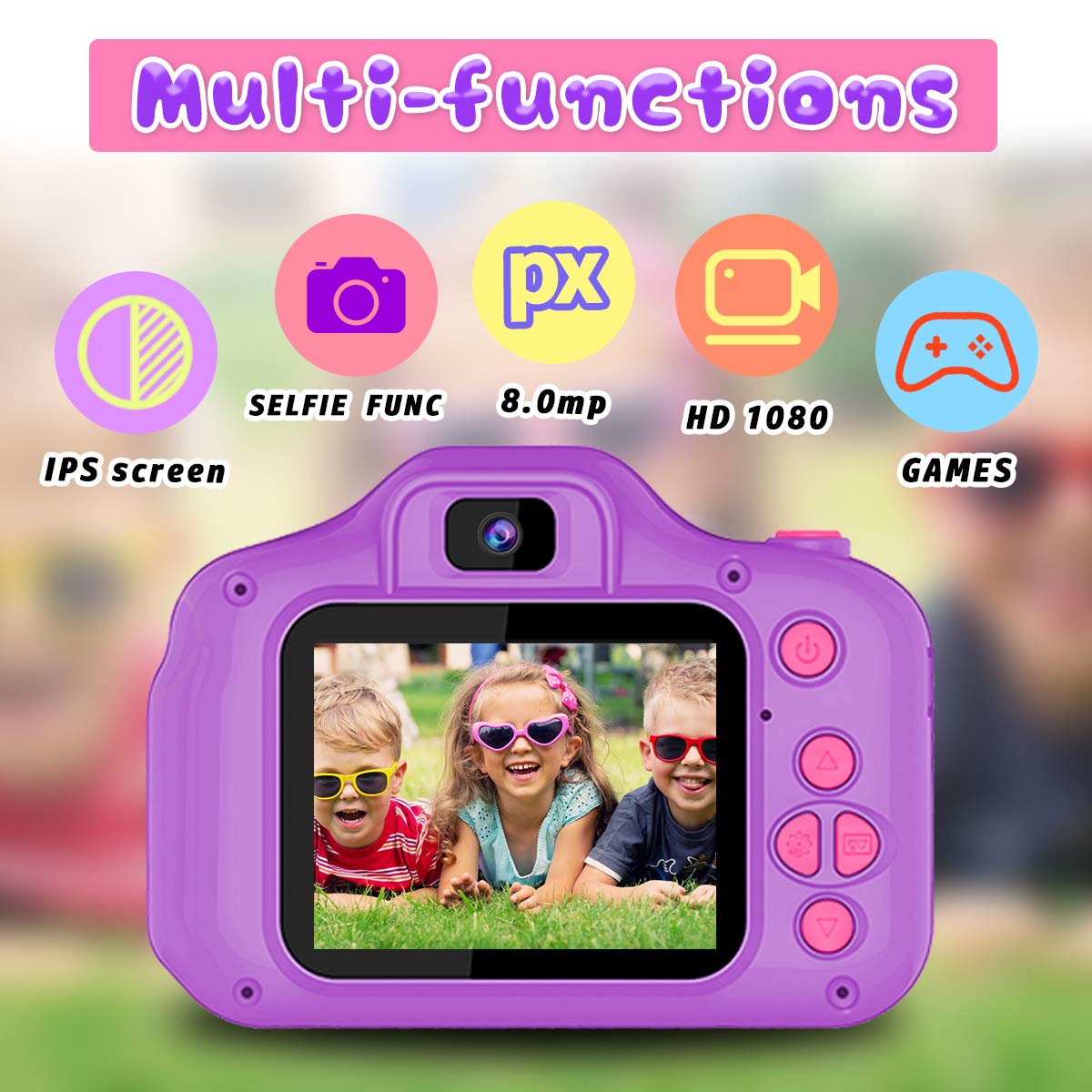 Kids Selfie Camera with 8MP Photos, 1080p Video & 32GB Card