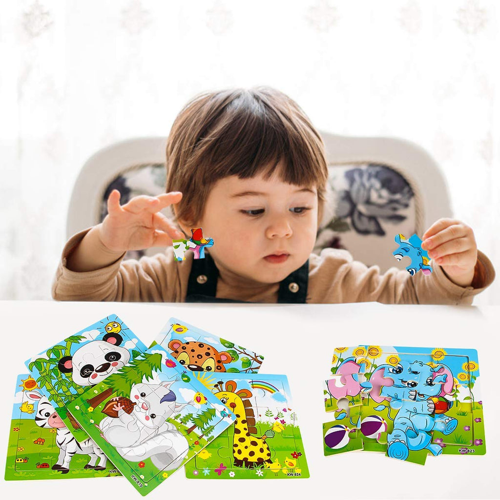 Wooden Animal Puzzles for Toddlers, 6-Puzzle Set, 20 Pieces Each - product photo