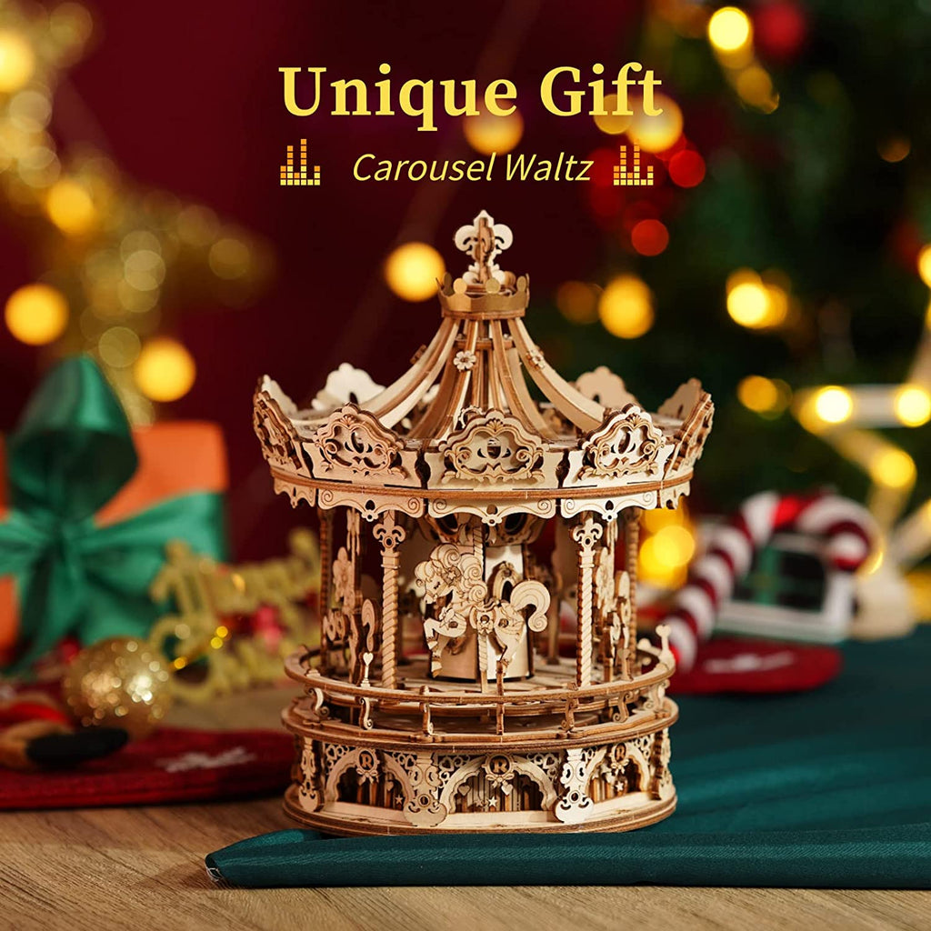 3D Wooden Merry-Go-Round Puzzle Kit, 336 Pieces - product photo