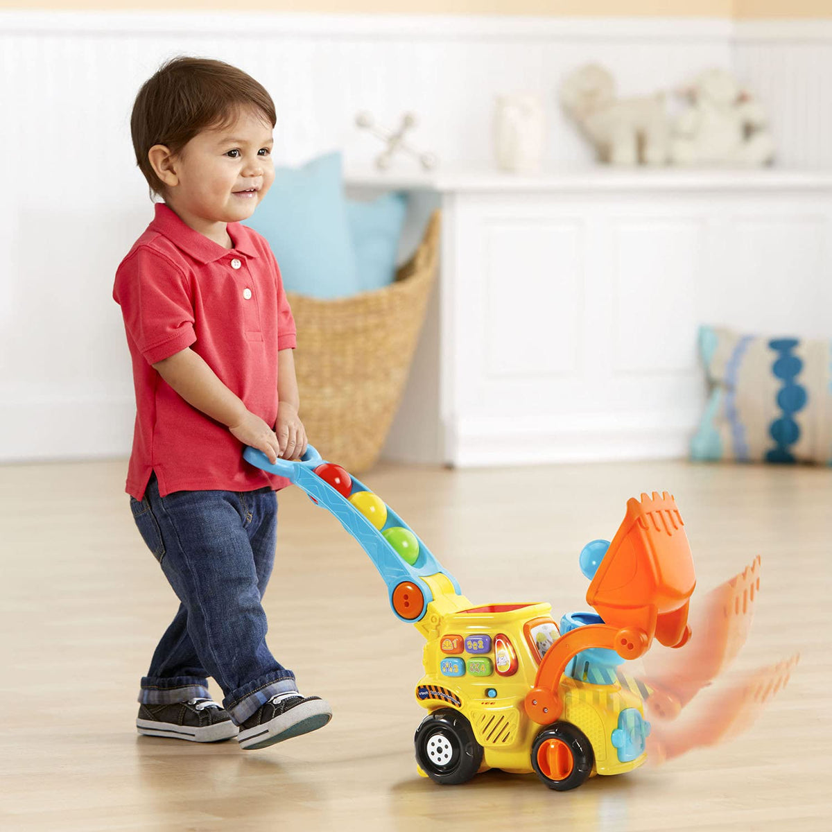 Push-and-Pop Bulldozer Toy with Ball Action, Colors & Sounds - product photo