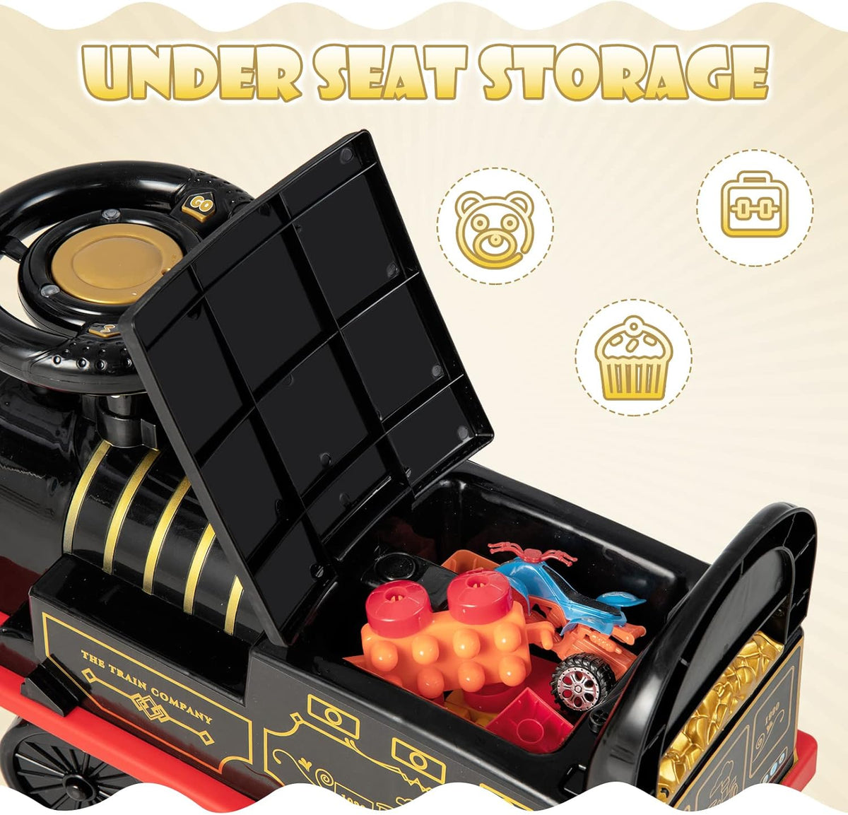 Kids Battery-Powered Ride-On Steam Train with Lights & Sounds