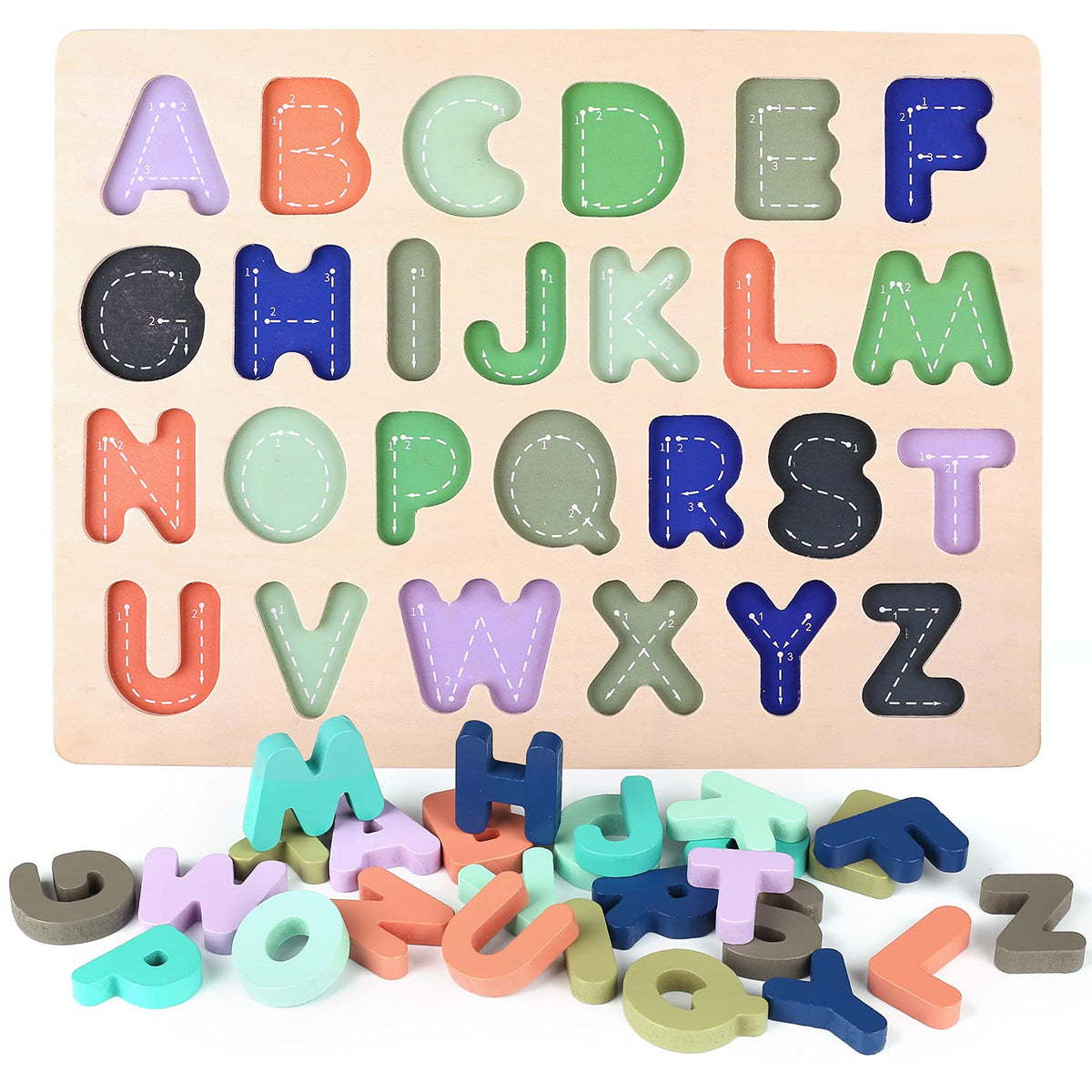 Wooden Alphabet Number Shape Learning Montessori Puzzle