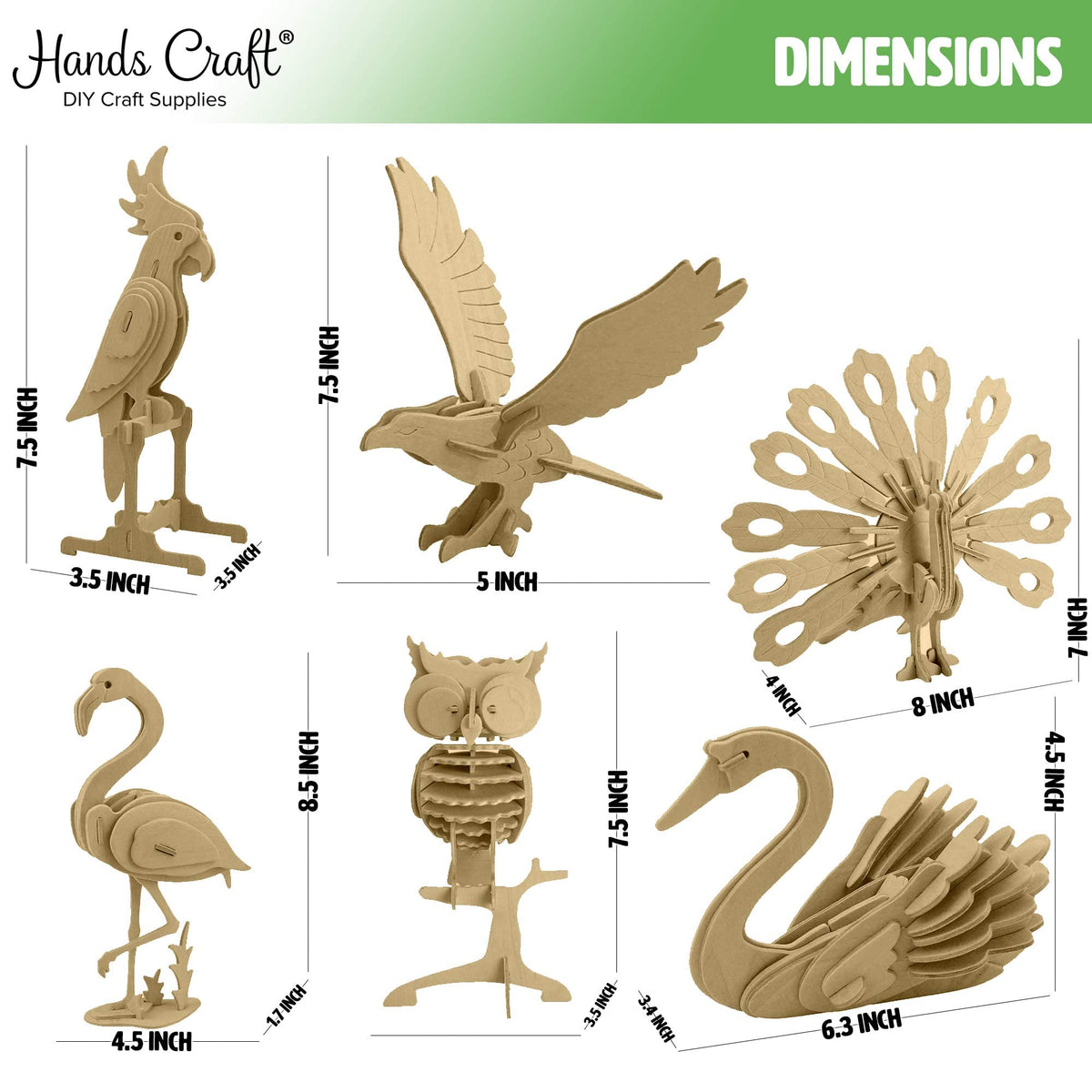 Hands Craft 3D Wooden Bird Puzzle Set, 6 Models