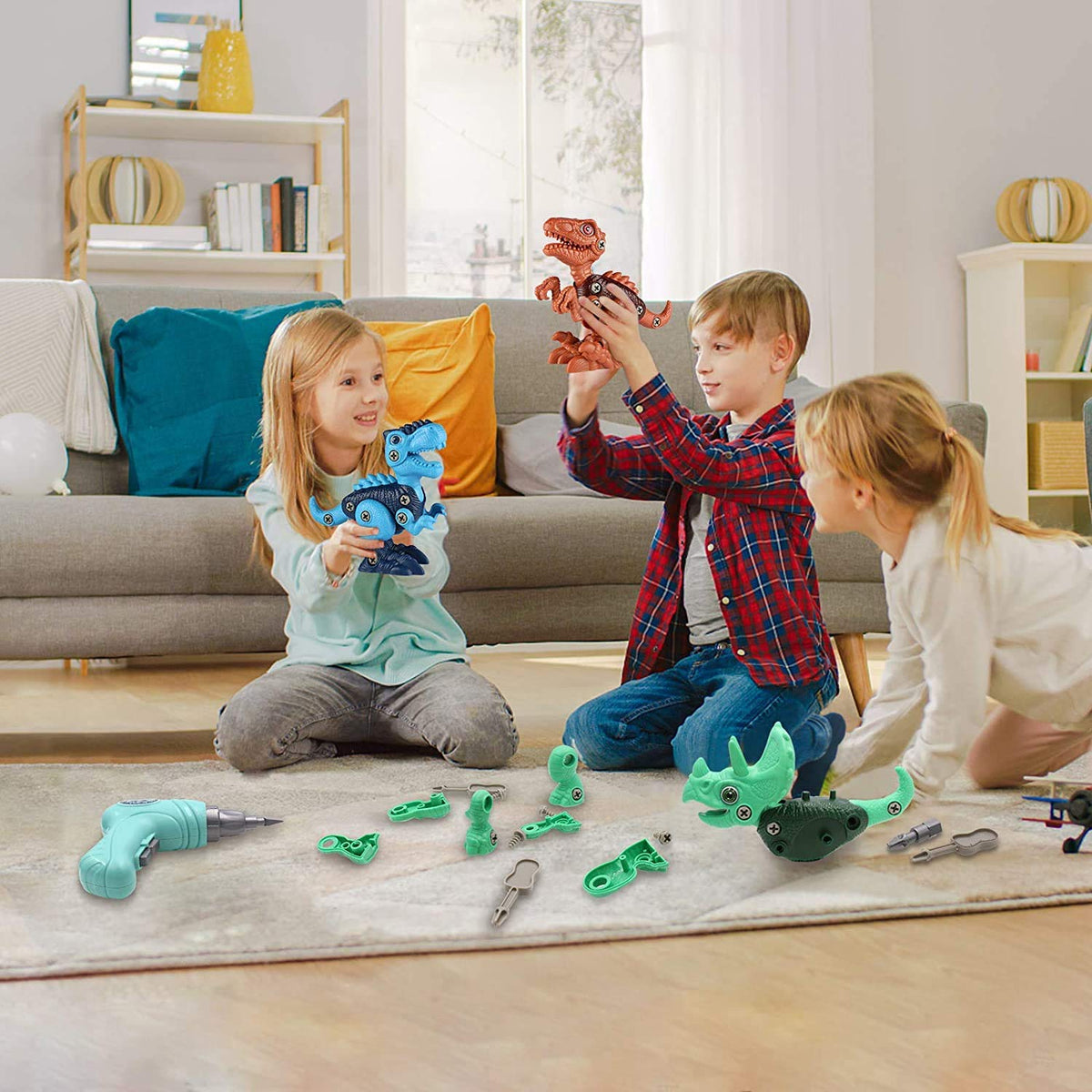 Build-and-Take-Apart Dinosaur STEM Kit with Electric Drill, 3 Dinosaurs