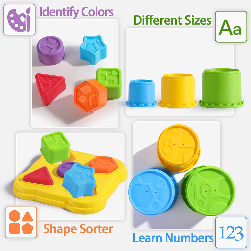18-Piece Castle Stacking Cups & Shape Sorting Toy, Ages 12 Months–6 Years