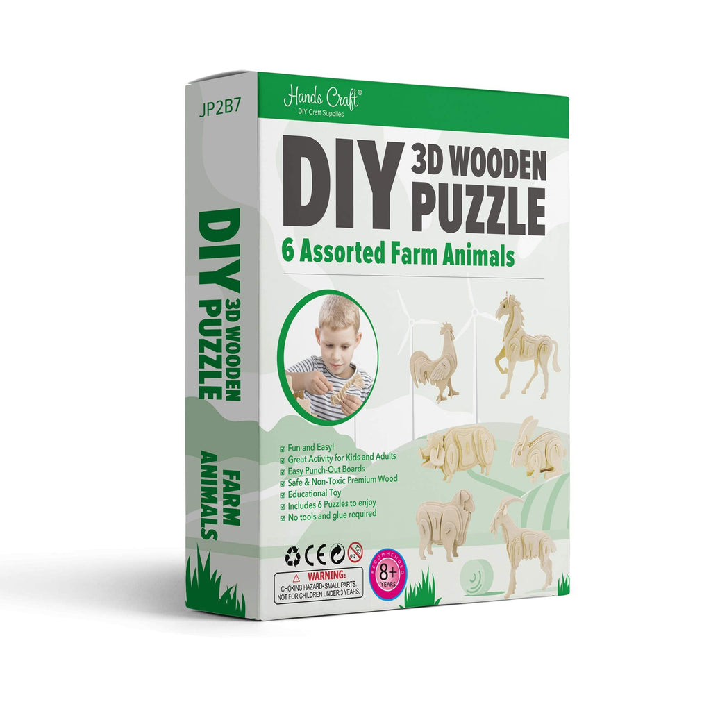 Wooden Farm Animals 3D Puzzle - 8 Pack