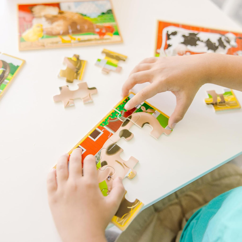 4-Puzzle Wooden Jigsaw Set for Toddlers with Colorful Animal Scenes