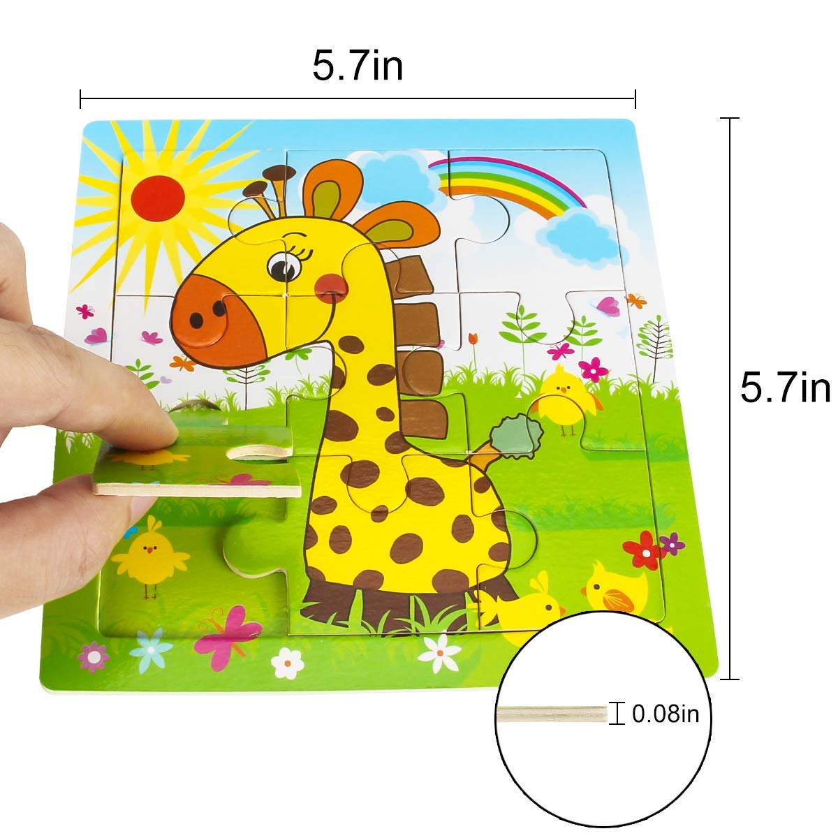 Wooden Animal Puzzles for Toddlers, 6-Puzzle Set, 20 Pieces Each