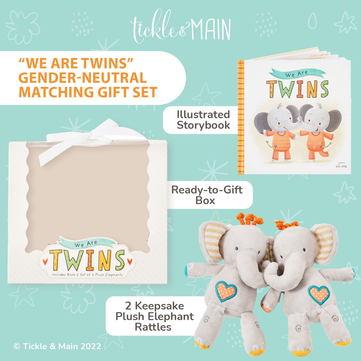Baby Twins Keepsake & Rattle Gift Set