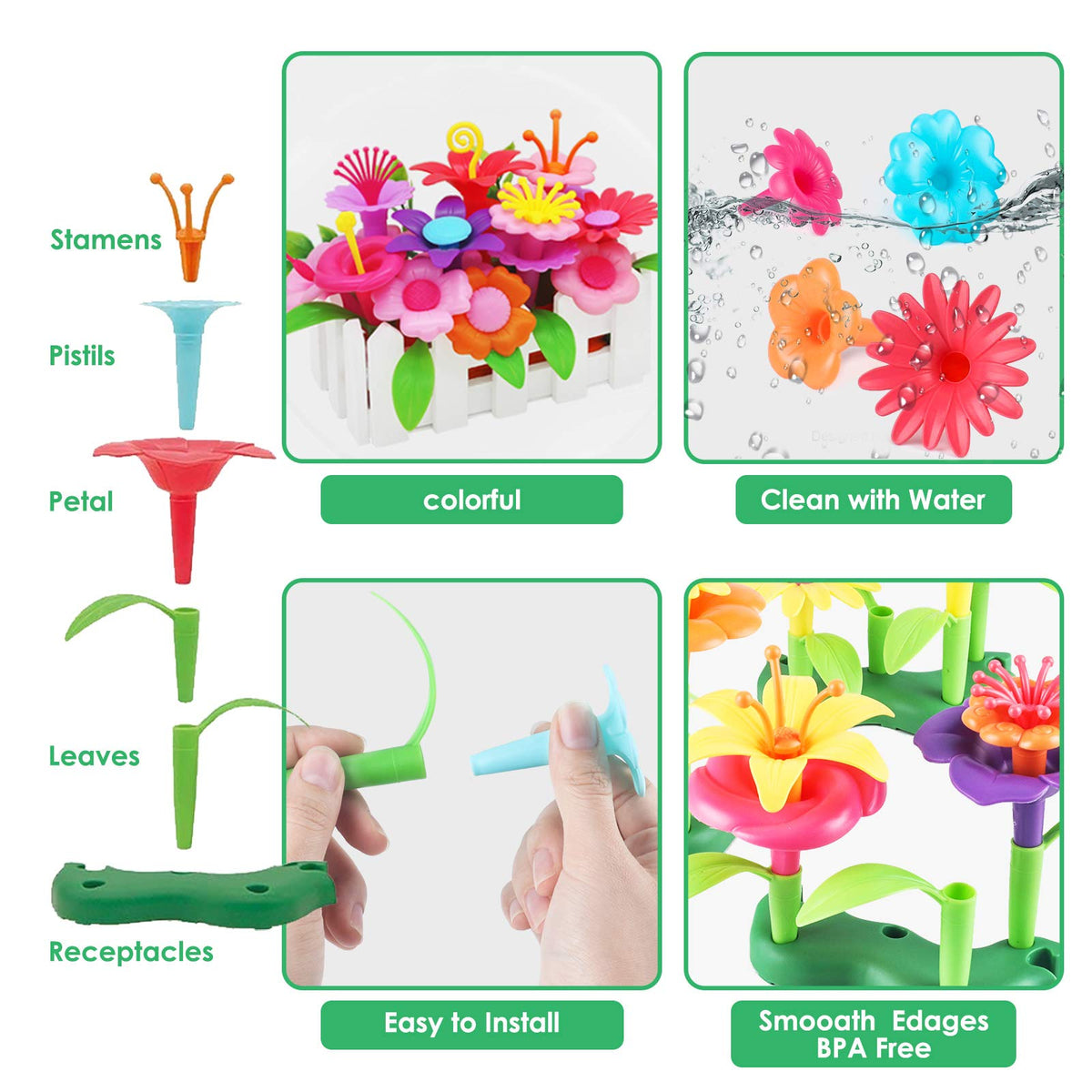 130-Piece Flower Garden Building Toy Set for Kids
