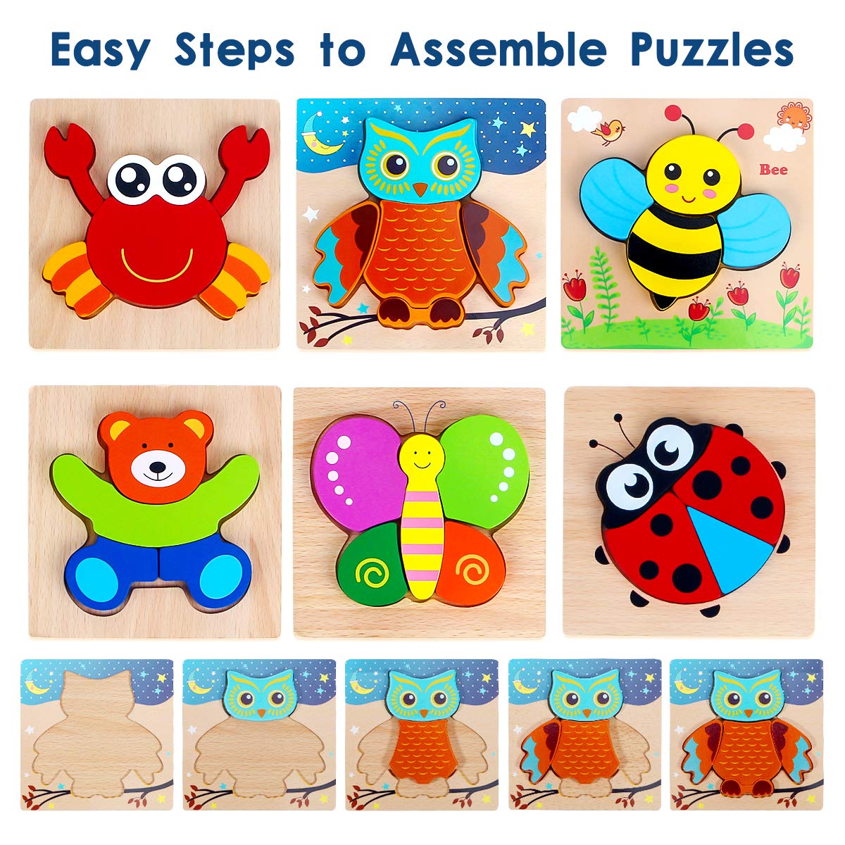 Toddlers Wooden Animal 6 Pack Puzzles